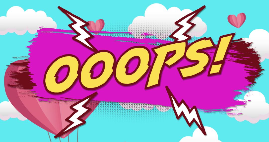 Oops Text with Fun Balloon and Cloud Background