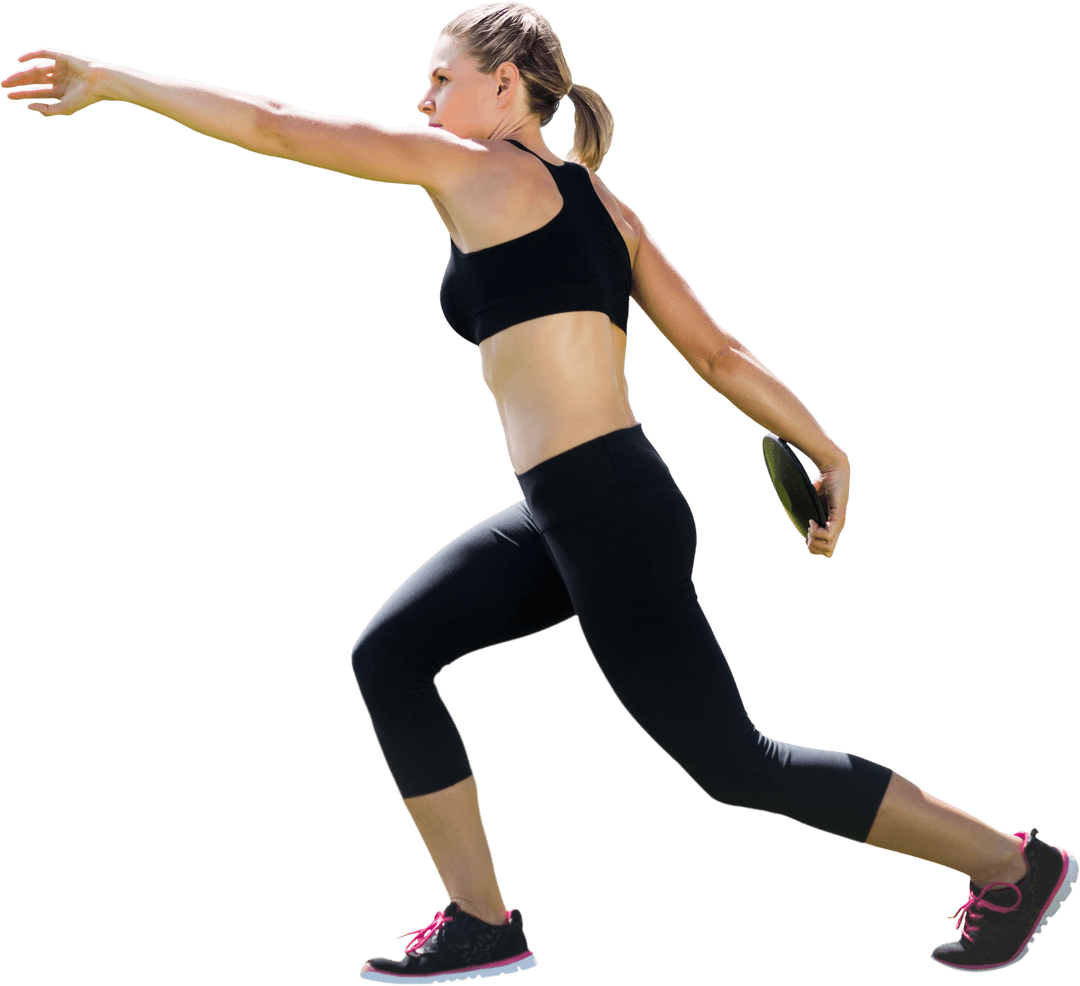 Focused Caucasian Athlete Holding Disc on Transparent Background
