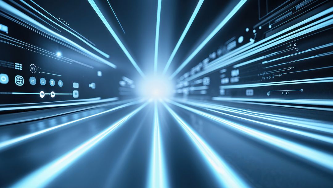 Futuristic Data Tunnel with Glowing Blue Light Streaks