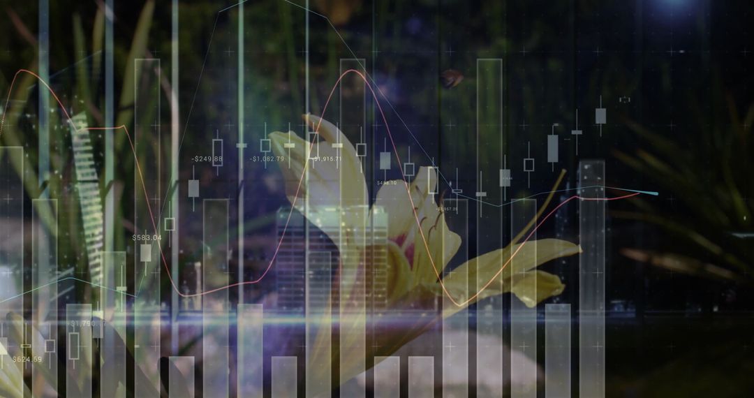 Flower and Financial Chart Merger Reflecting Urban Nightlife