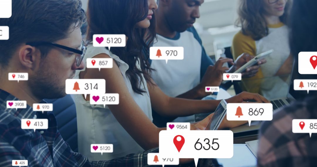 Diverse Coworkers Engaging with Social Media Analytics and Technology