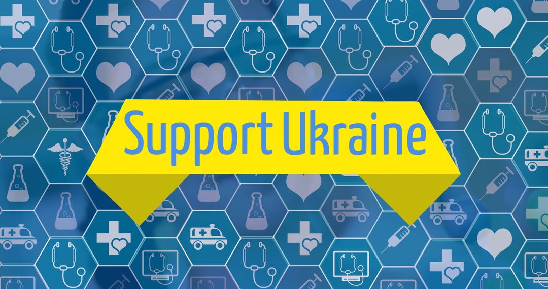 Support Ukraine Banner Over Medical Icons Hexagon Design - Free Images, Stock Photos and Pictures on Pikwizard.com