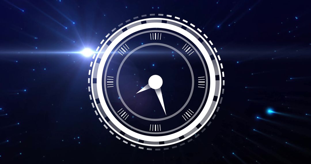 Holographic Clock Illustration with Abstract Light Flare