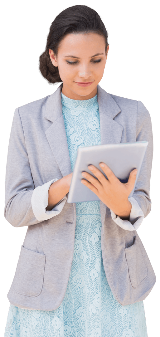 Transparent Young Businesswoman Using Tablet