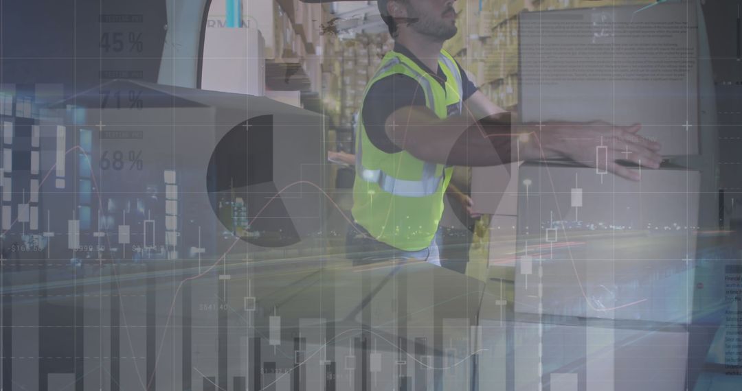 Logistics with Financial Charts Overlay: Modern Global Shipping