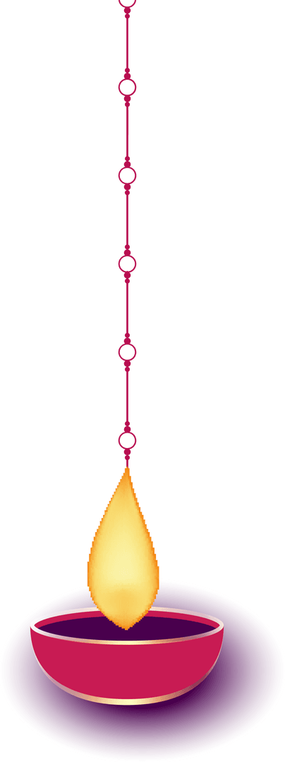 Transparent Hanging Oil Lamp on Decorative Red Chain Against Transparent Background