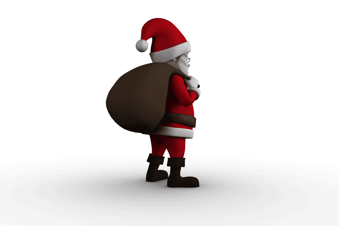 Santa Claus with Gift Bag on Transparent Background