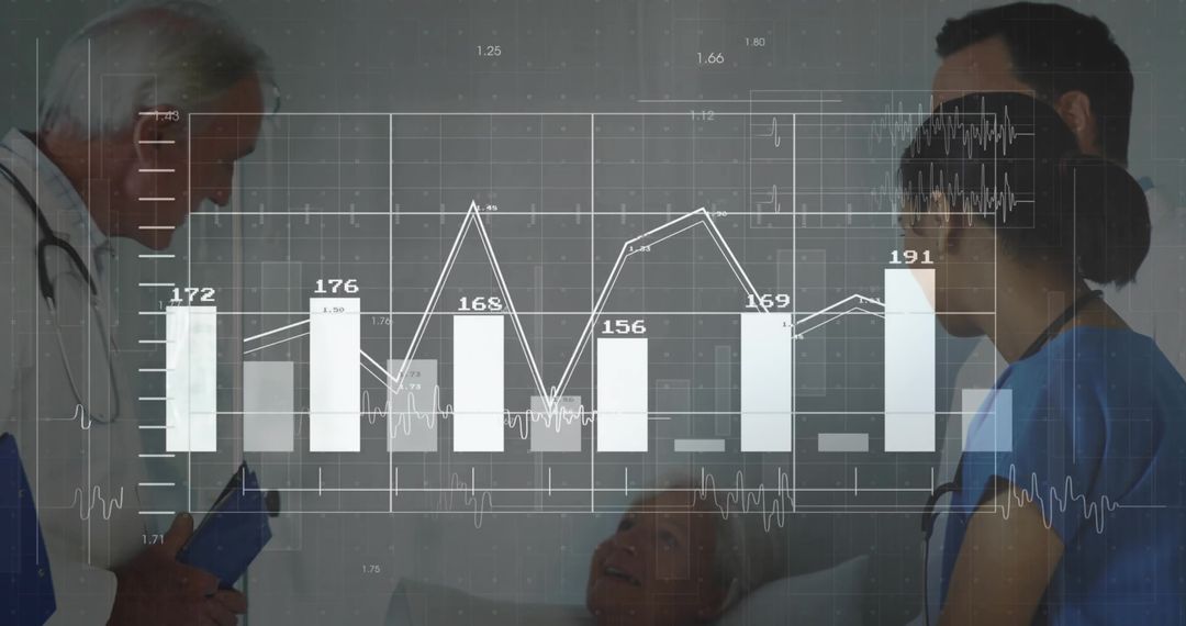 Healthcare Professionals Analyzing Patient Data with Vital Chart Overlay