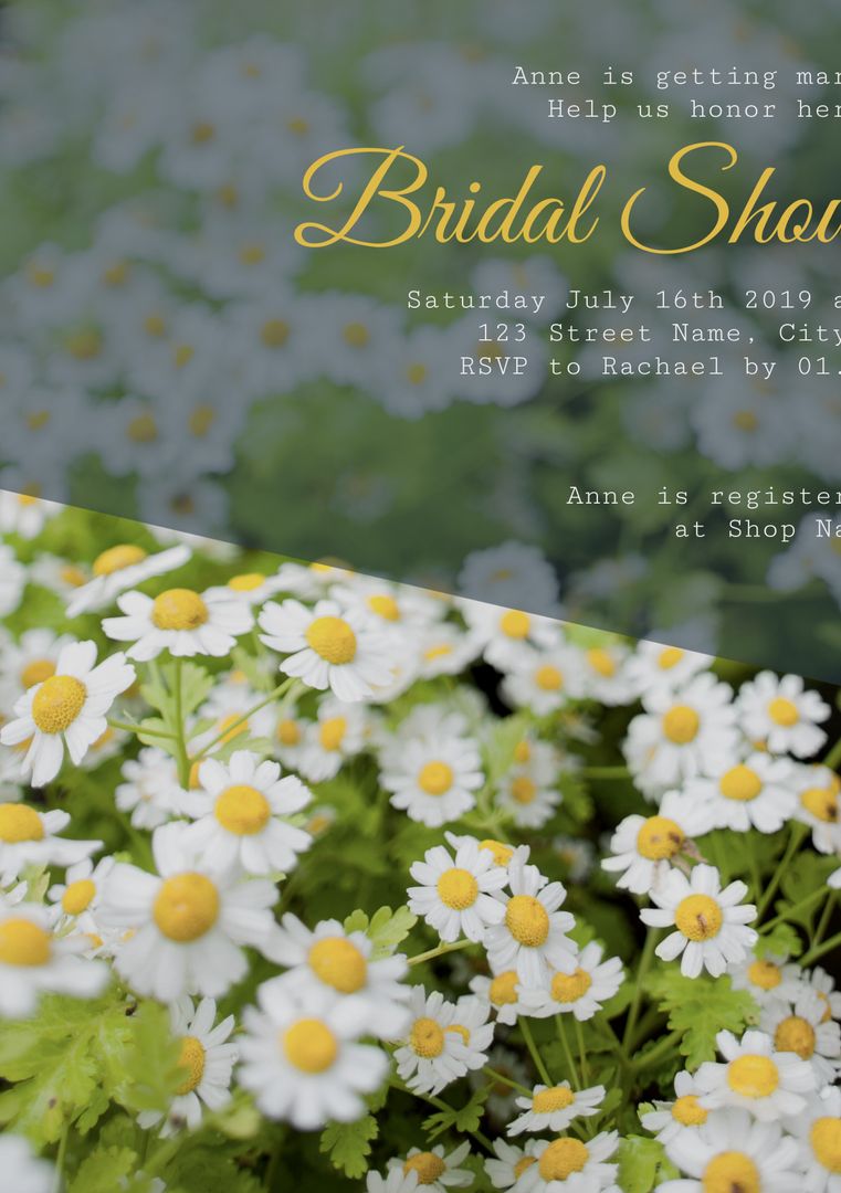 Bridal Shower Invitation with Elegant Daisies - Download Free Stock Templates Pikwizard.com