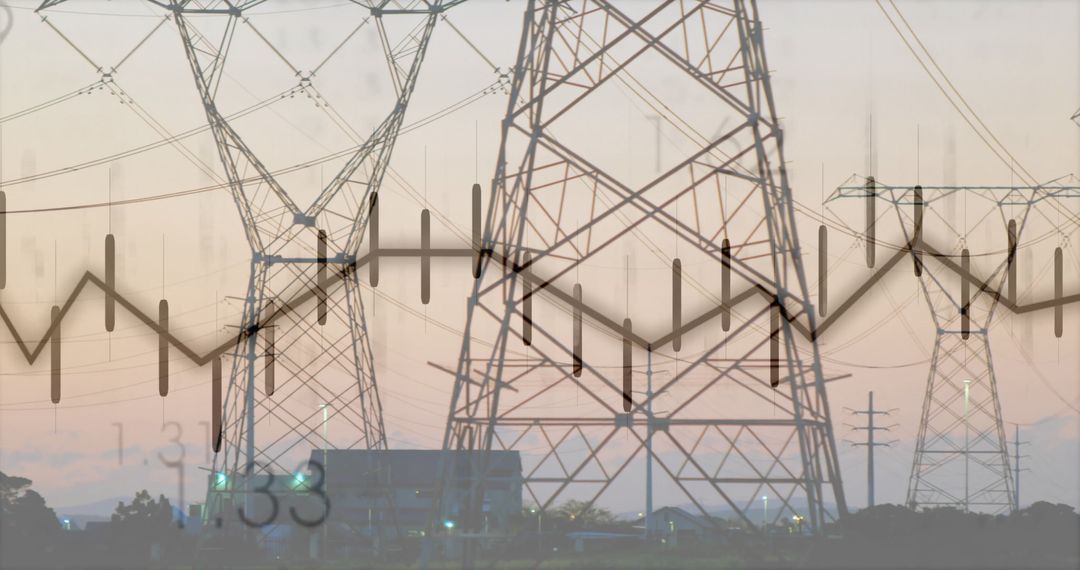 High-Voltage Towers and Transmission Lines with Data Overlay