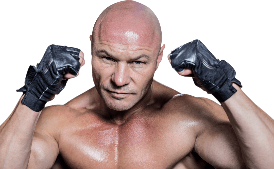 Intense Fighter with Gloves on Transparent Background