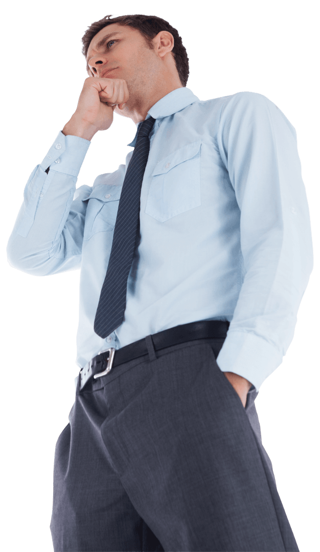 Transparent Confident Businessman in Contemplative Pose