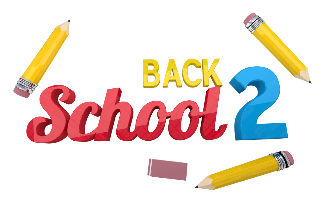 Colorful Back to School Digital Text Graphic on Transparent Background