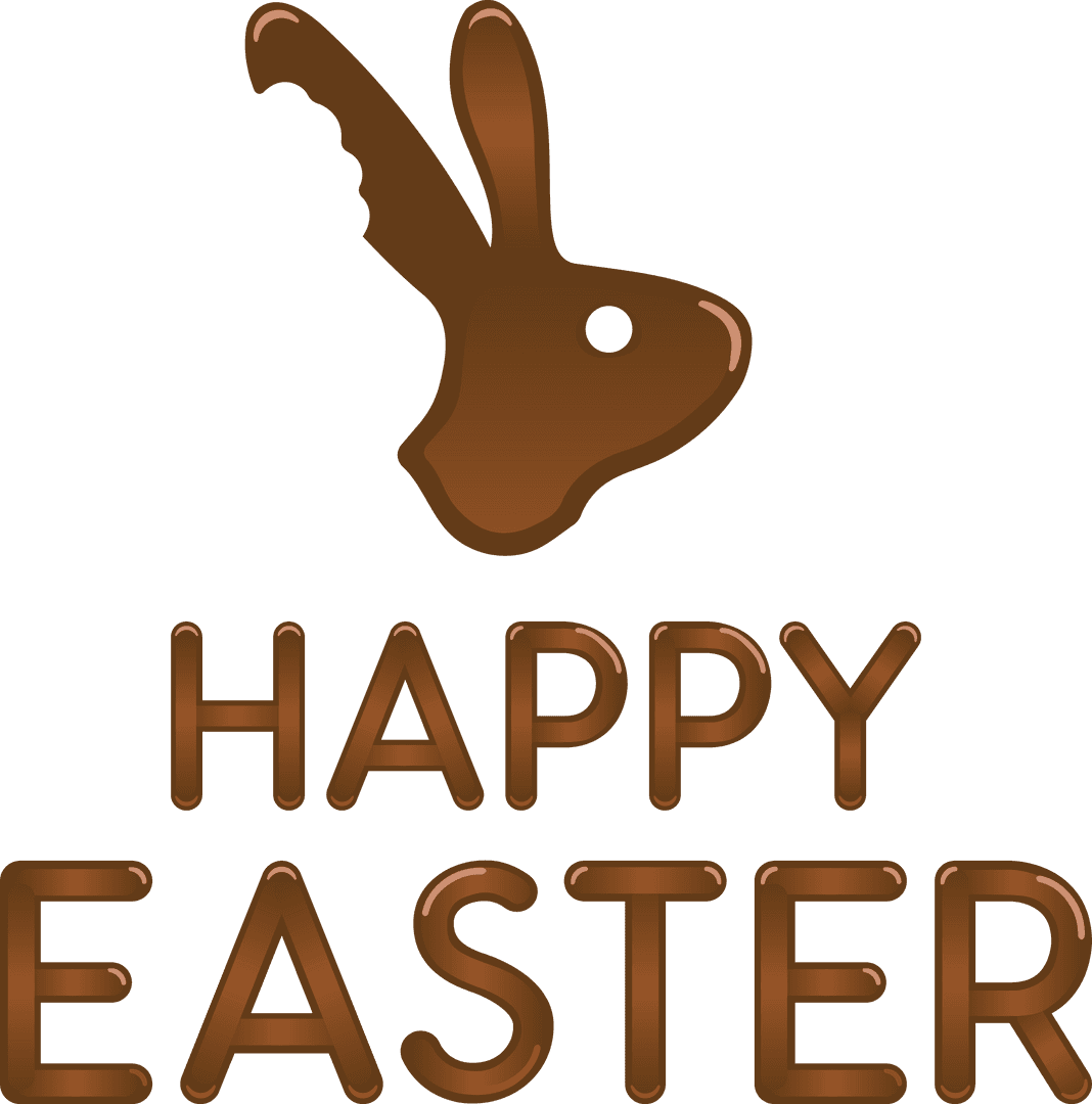 Chocolate Rabbit with Happy Easter Text on Transparent Background