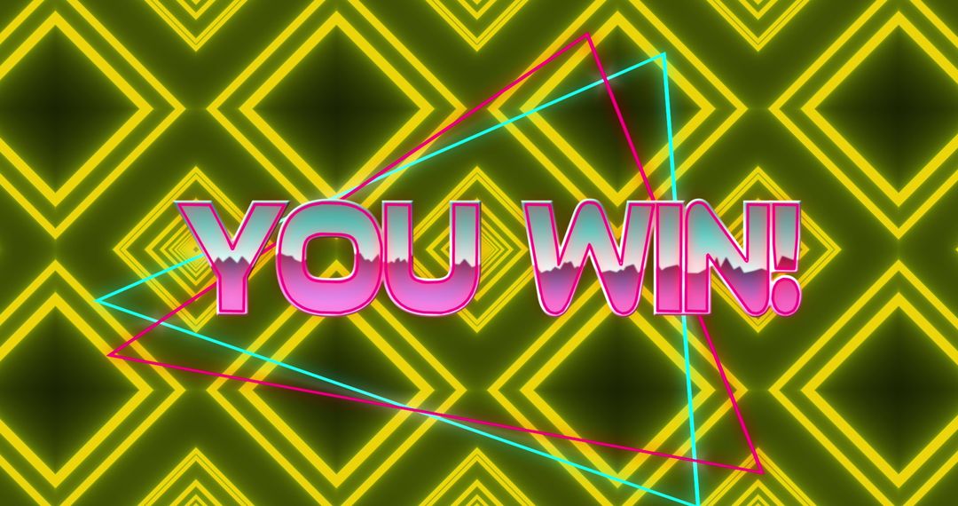 Retro Neon 'You Win' Text with Geometric Triangles Background