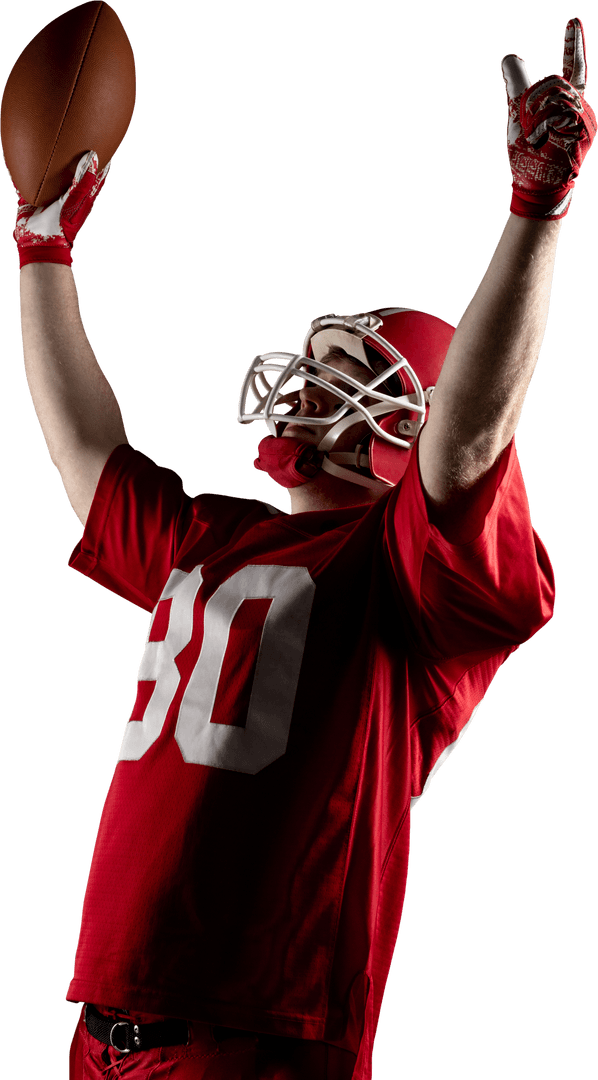 Transparent Football Player in Red Uniform Celebrating Victory