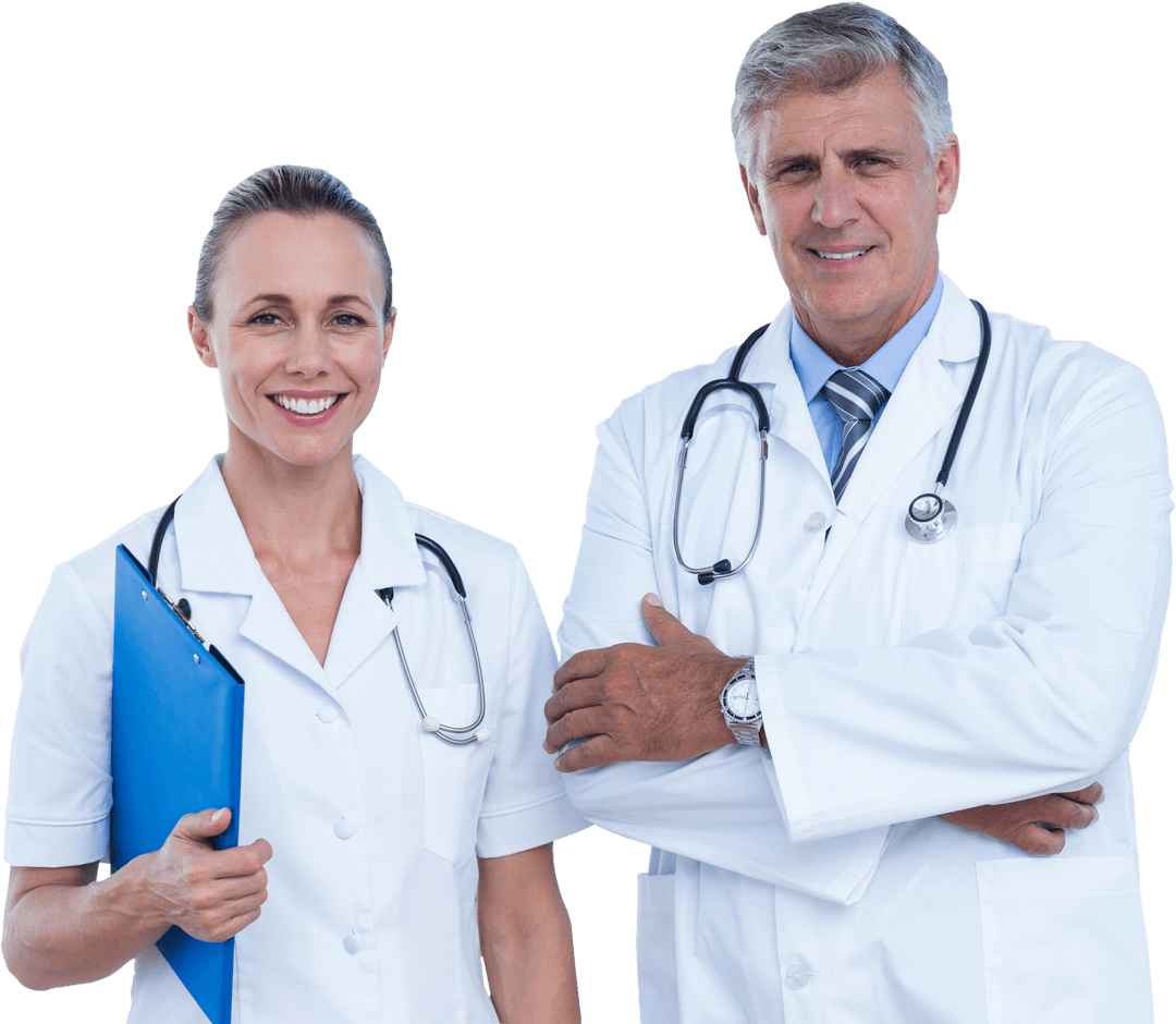 Transparent Smiling Doctors Posing with Confidence and Compassion