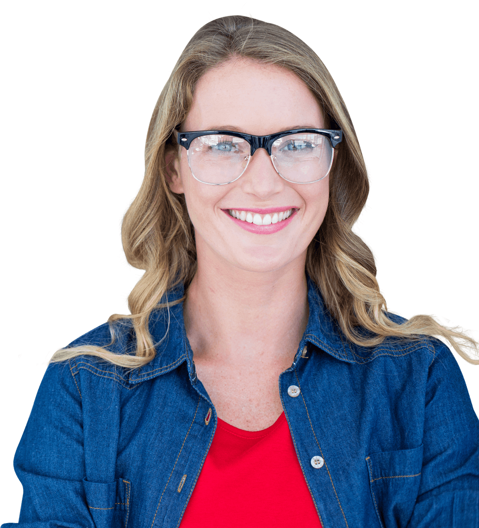 Smiling Woman Wearing Eyeglasses on Transparent Background