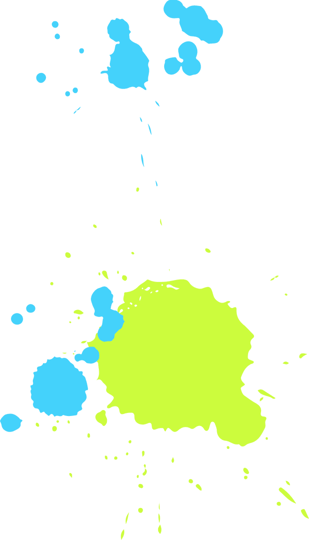 Neon Green Yellow and Cyan Paint Splashes on Transparent Background