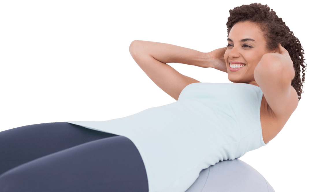 Fit Woman Exercising on Ball with Transparent Background