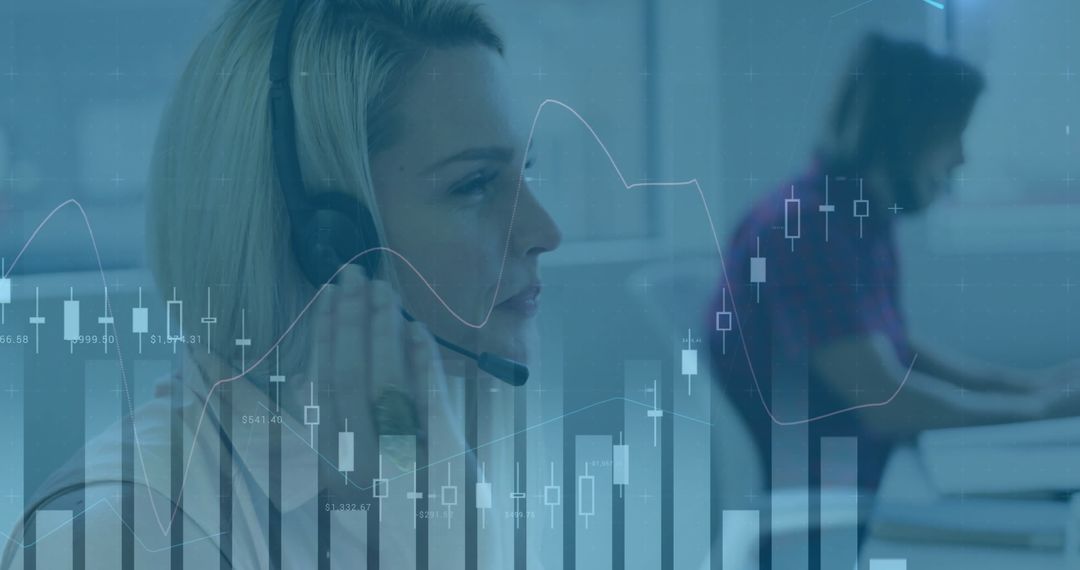 Customer Support Operators with Data Diagrams Overlay