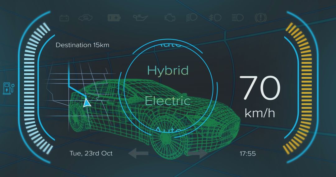 Futuristic Digital Display with Hybrid Electric Vehicle Interface