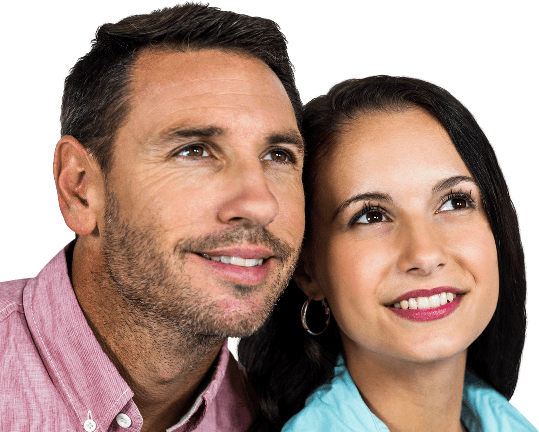 Transparent Smiling Couple Looking Upwards Together