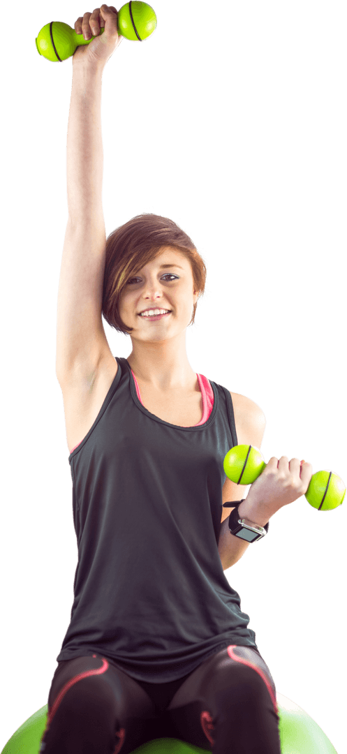 Transparent Fit Smiling Woman Lifting Free Weights
