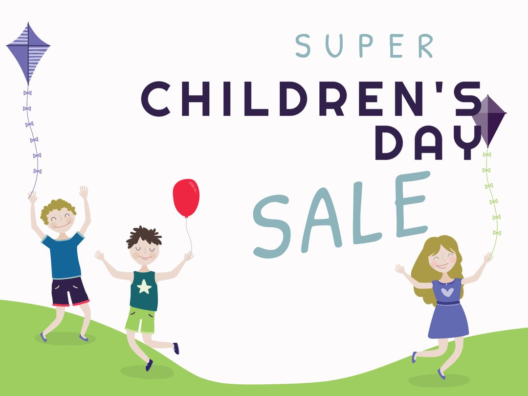 Children's Day Sale with Happy Kids and Kite Illustration