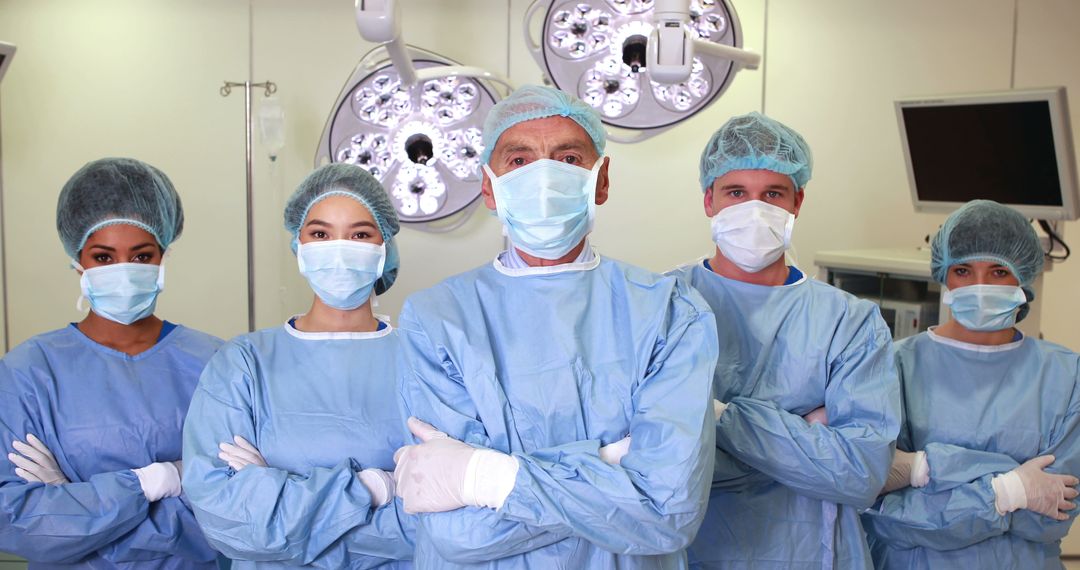 Confident medical team wearing protective gear in surgical theater - Free Images, Stock Photos and Pictures on Pikwizard.com