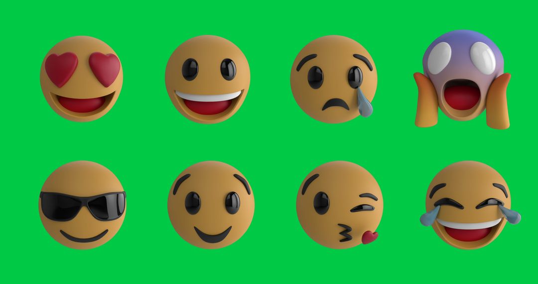 Dynamic 3D Emoji Expression Set on Green Background