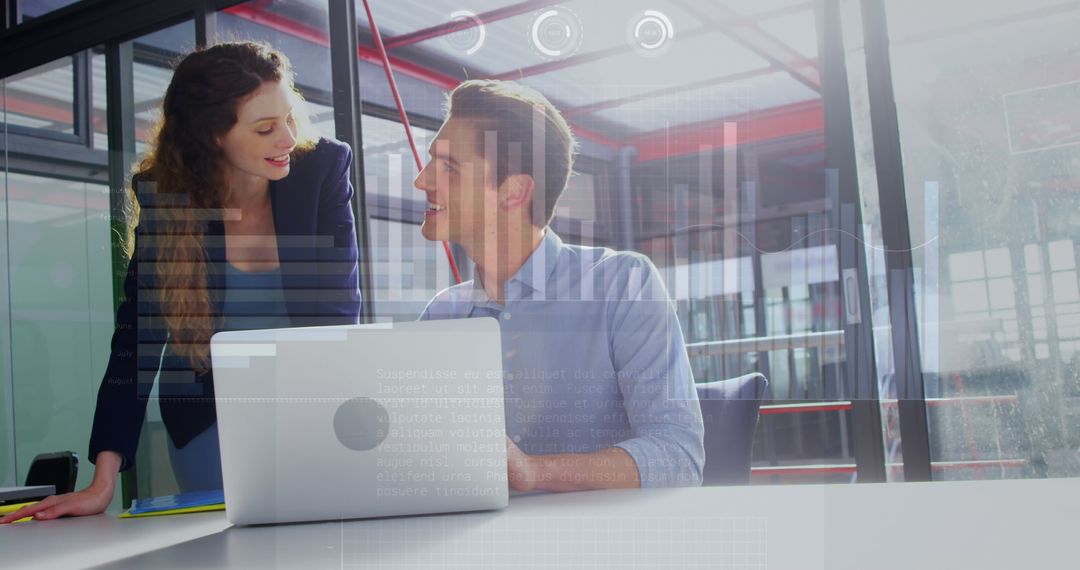 Coworkers Collaborating in High-Tech Office Environment