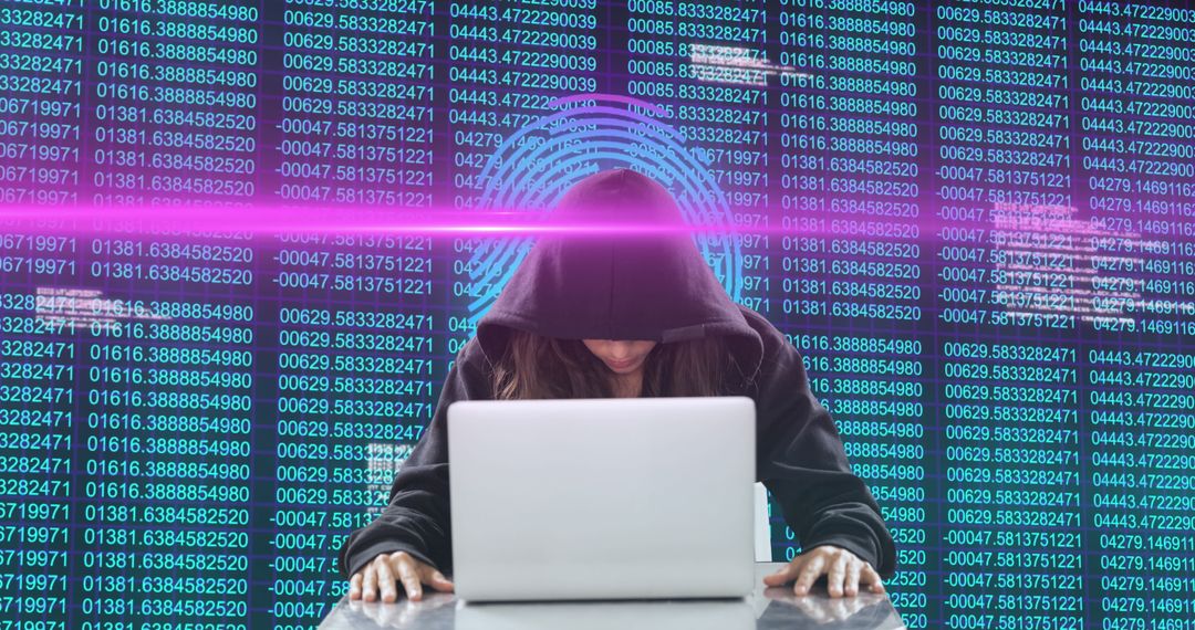 Hacker in Hoodie Engaging with Digital Code Projections - Free Images, Stock Photos and Pictures on Pikwizard.com
