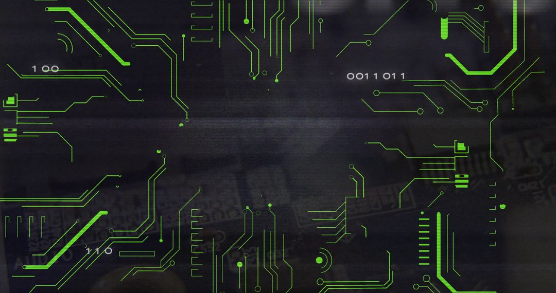 Futuristic Neon Green Digital Circuitry with Numeric Tags