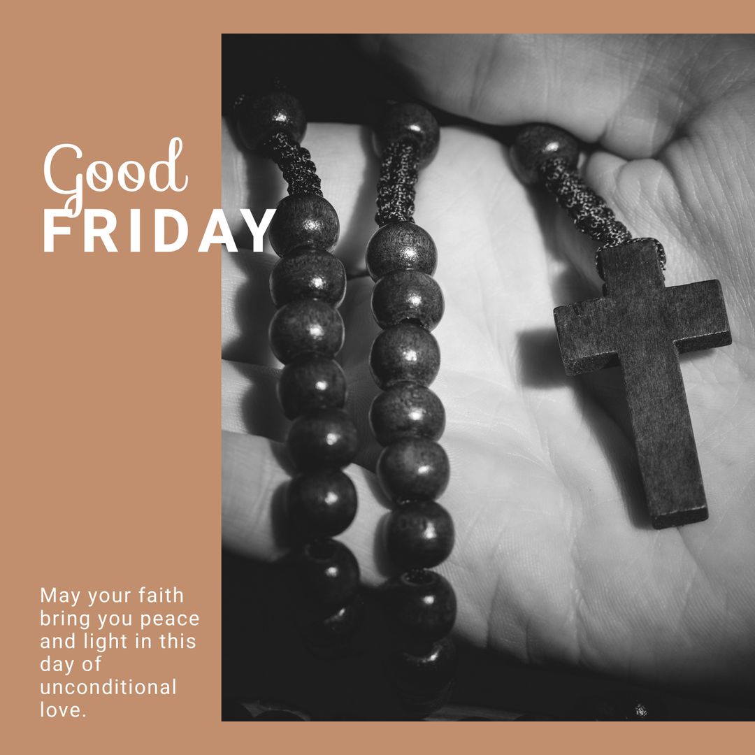 Hand Holding Rosary with Cross for Good Friday Reflection