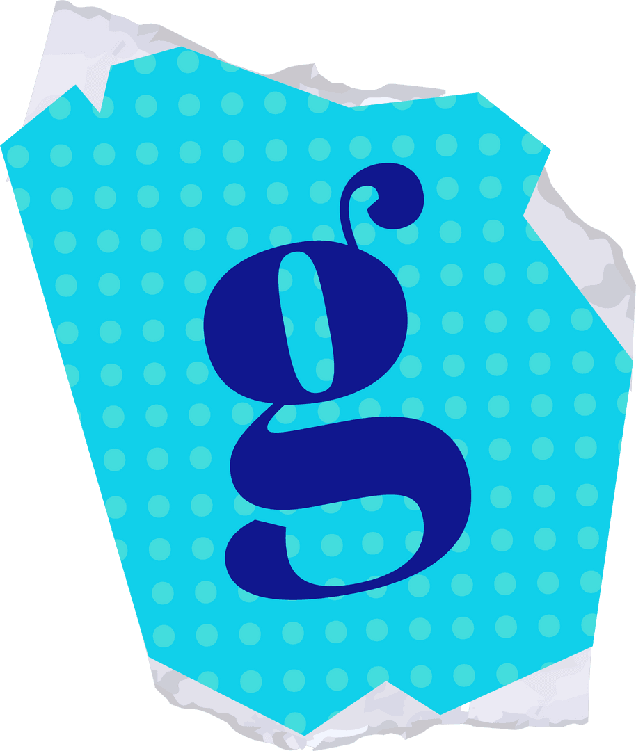 Stylized Blue Lowercase G on Torn Polka-Dot Paper Transparent Background