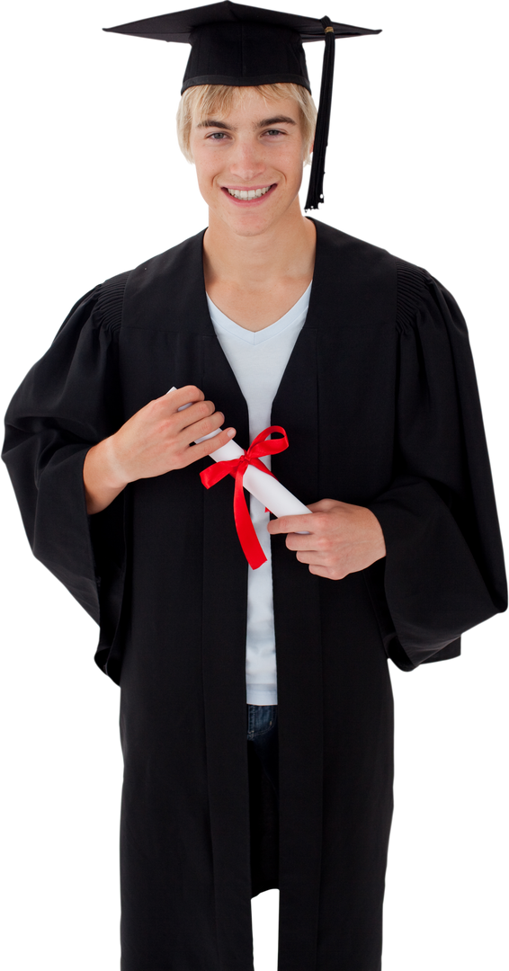 Teen Guy in Graduation Cap and Gown Holding Diploma Transparent Background - Download Free Stock Images Pikwizard.com