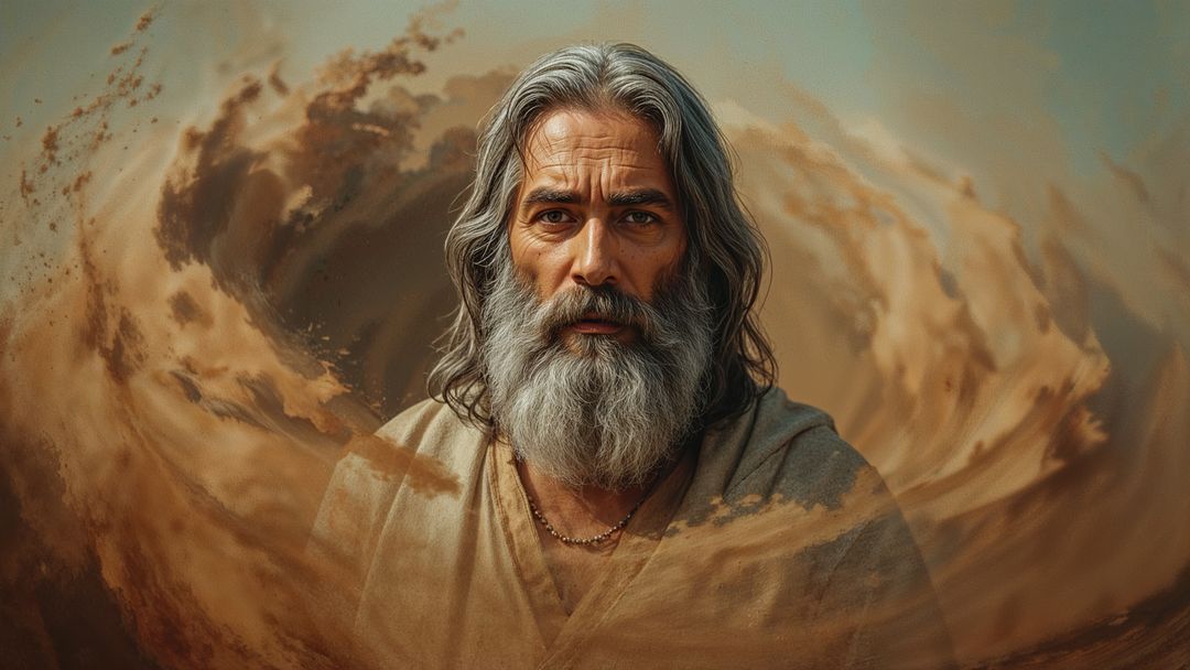 Mystical moses in swirling sand vortex contemplative setting