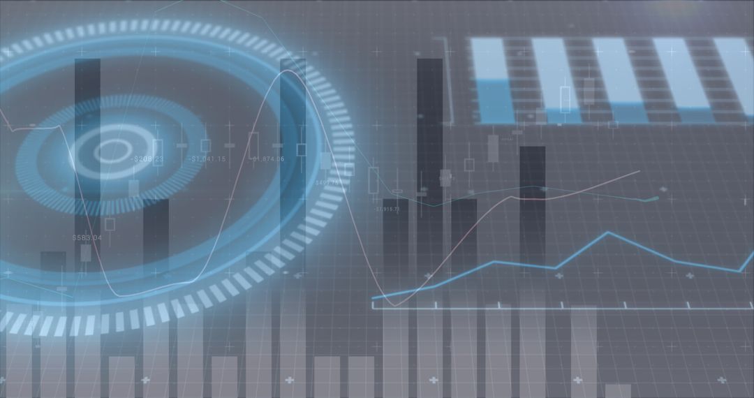 Glowing Interface with Floating Analytics Charts on Dark Digital Background