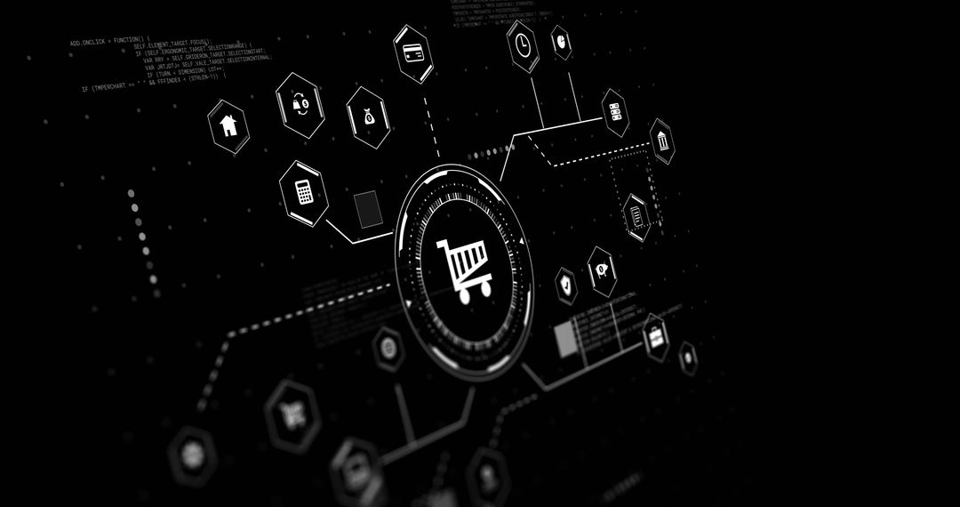 Digital Shopping Cart with Connected Financial Services Icons