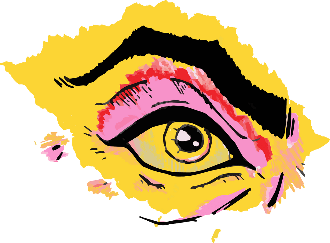 Pop Art Eye with Yellow Iris and Bold Colors on Transparent Background