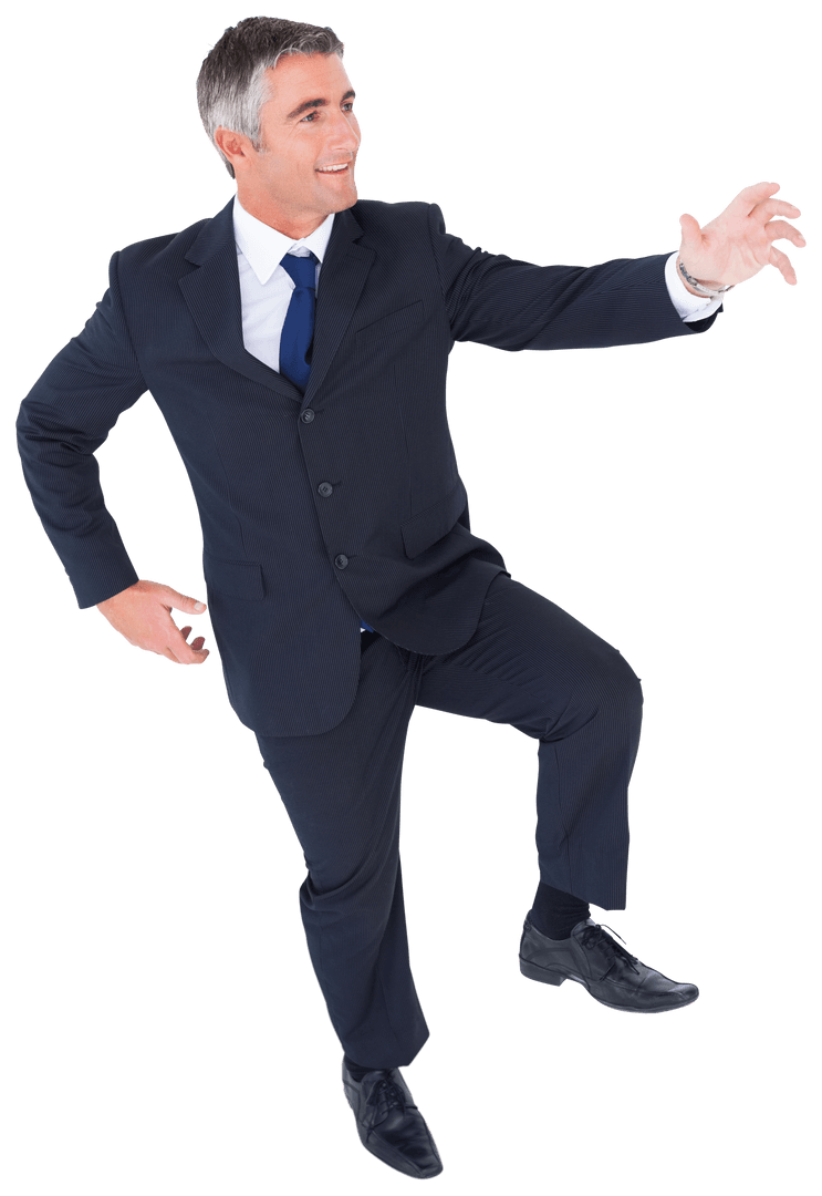 Transparent Full Length Businessman in Suit Making Confident Gesture