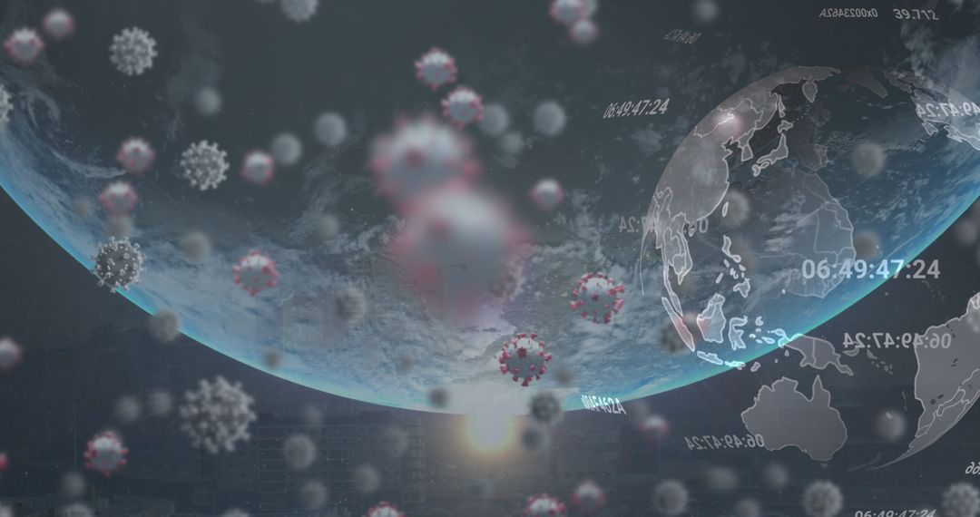 Virus Cells and Digital Globes Illustrating Global Health Impact