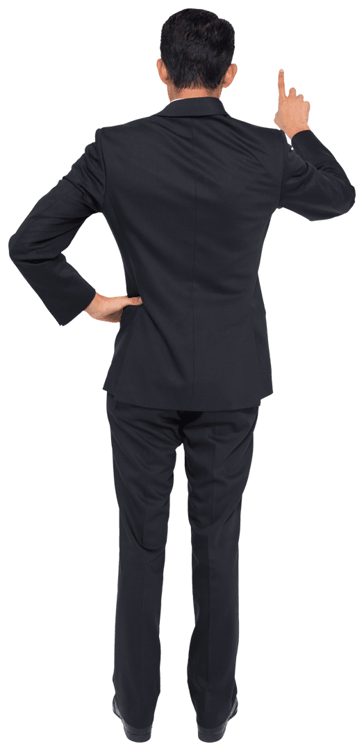 Transparent View of Businessman Posing with Raised Finger Gesture