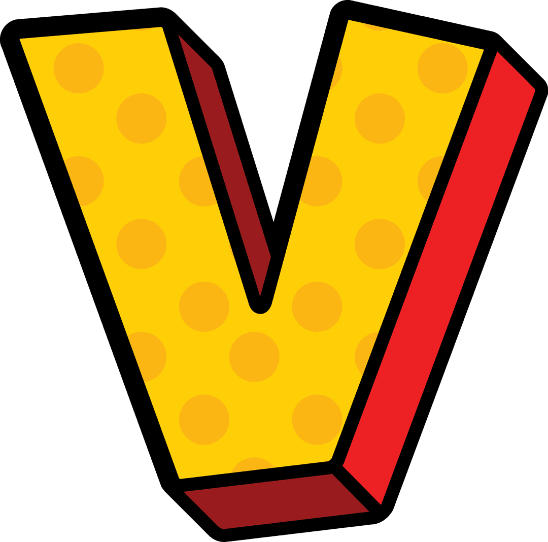 3D Comic Style Letter V on Transparent Background