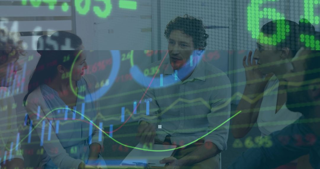 Business Team Analyzing Stock Market Data in Dynamic Meeting