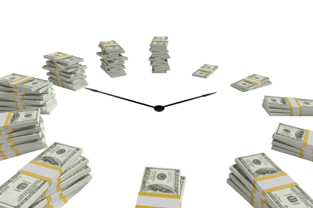 Transparent Money Stacks Forming a Clock Shape Deposit concept