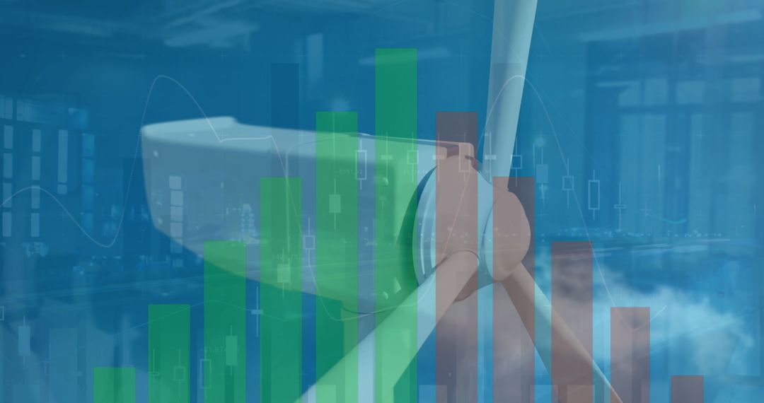 Wind Turbine with Data Overlay Representing Renewable Energy Analytics