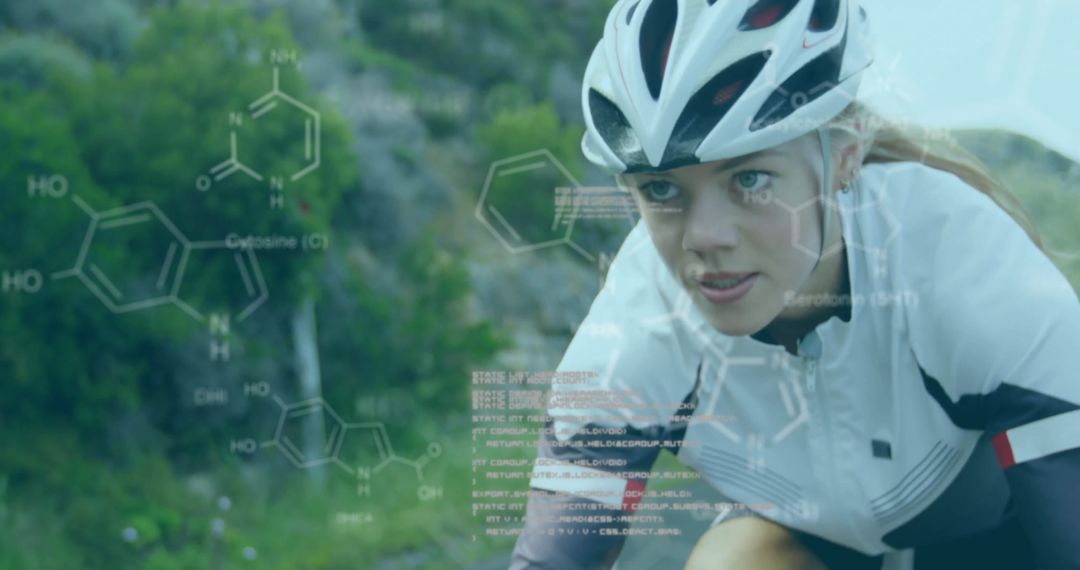 Cyclist Engaging with Digital Chemistry and Data Graphics