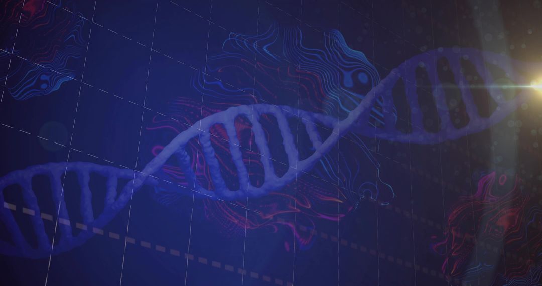 Futuristic DNA Double-Helix on Technological Grid Background